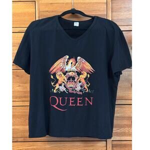 Queen Band T-Shirt Black Queen Crest Coat of Arms Graphic Music Tee Unisex 2XL